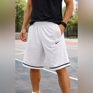 Nike Dri-FIT Basketball Shorts Large White Black Trim Mesh Athletic